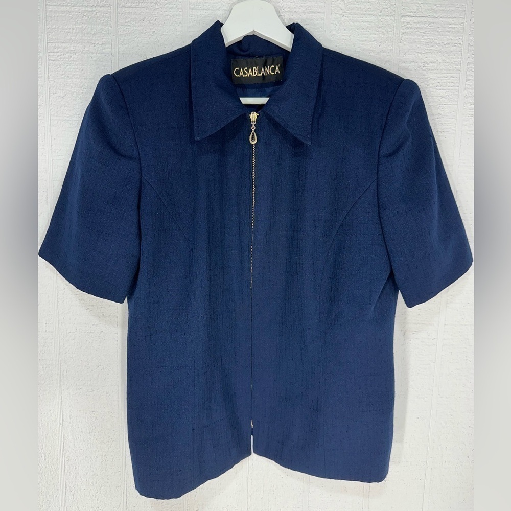 Casablanca vintage zip up short sleeve jacket dark blue size 12